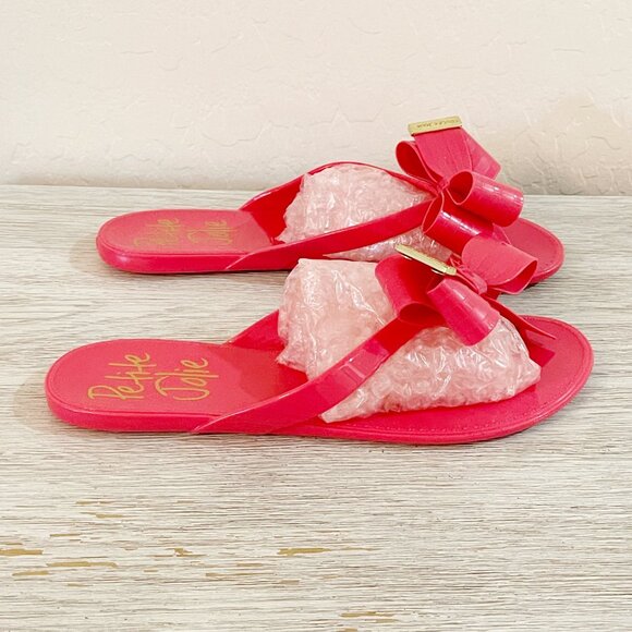 New Petite Jolie Pink Jelly Sandals 7 Bow Beach Flats - Picture 4 of 14